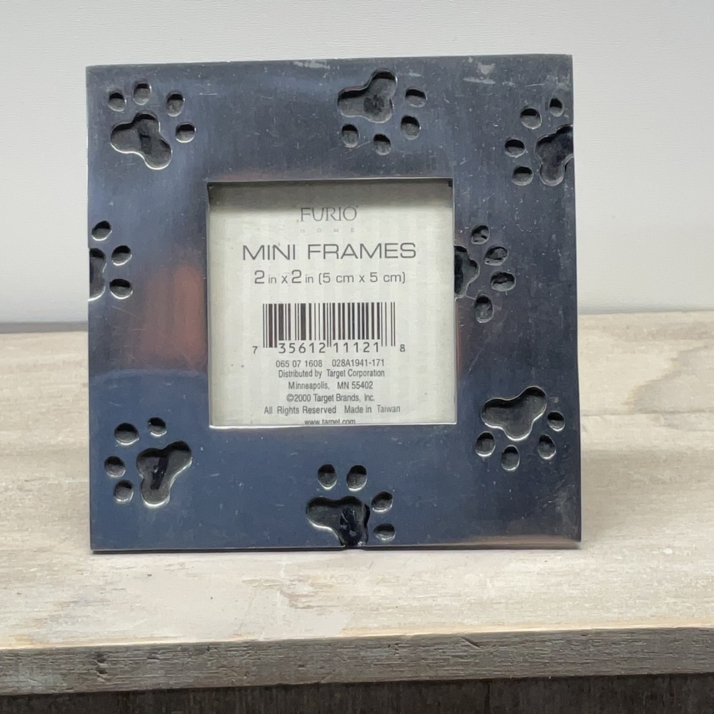 Furio Home Mini Paw Print Picture Frame Silver Metal 2x2 Square Pet Decor 2000